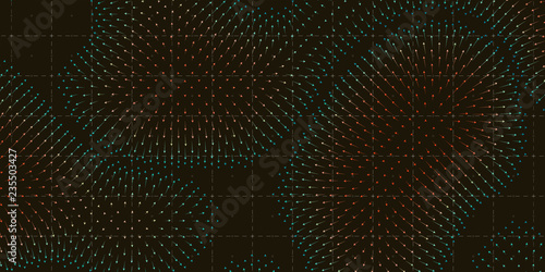 Vector colorful field visualization of forces. Magnetic or gravitational fluctuations chart. Science backdrop with a matrix of arows with magnitude and direction. Flow representation. Interaction.