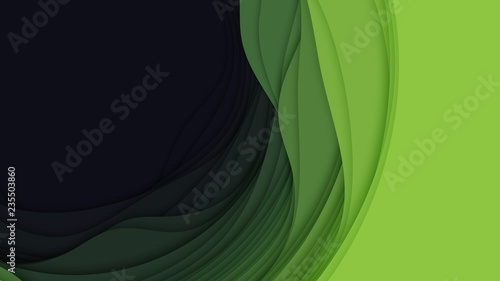 Vector 3D abstract background with paper cut shape. Colorful green carving art. Paper craft Antelope canyon landscape with soft gradient colors. Minimalistic design for business presentations, flyers.