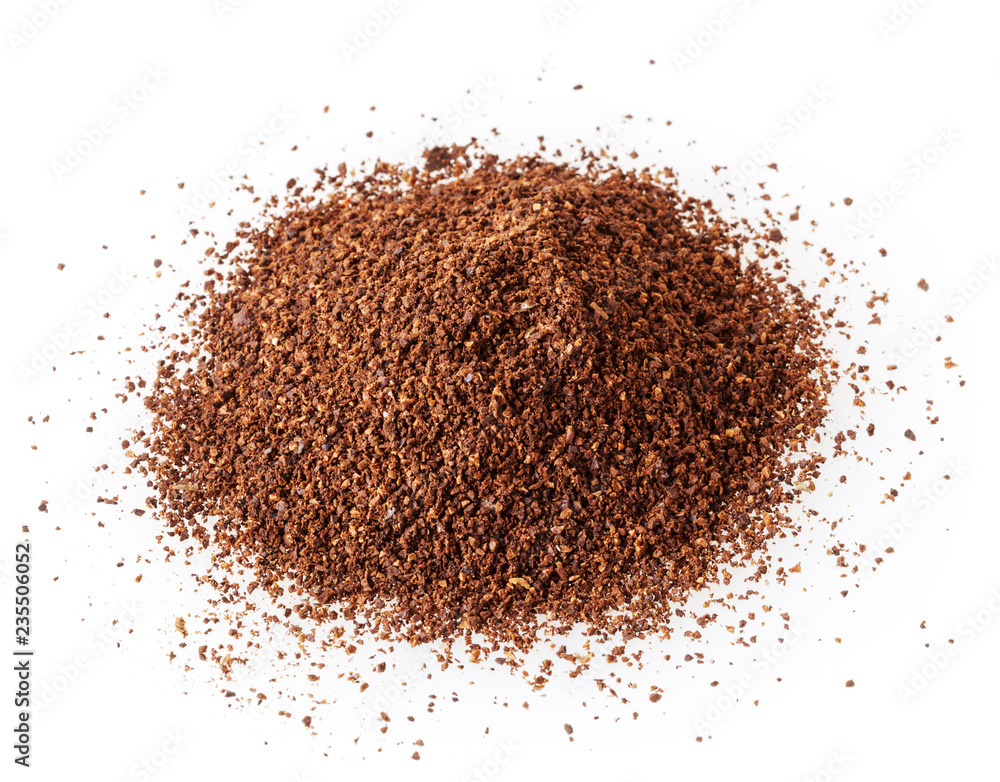 Heap of ground roasted coffee beans isolated on white background Heap of ground roasted coffee beans isolated on white background
