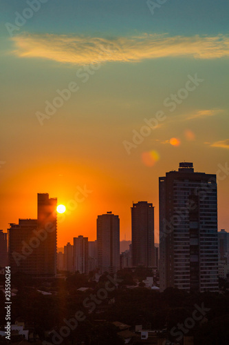 sunset in city