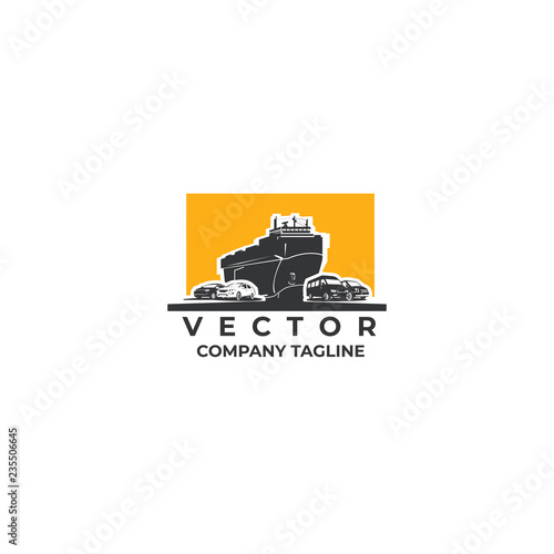Cargo ship and cars, logo.