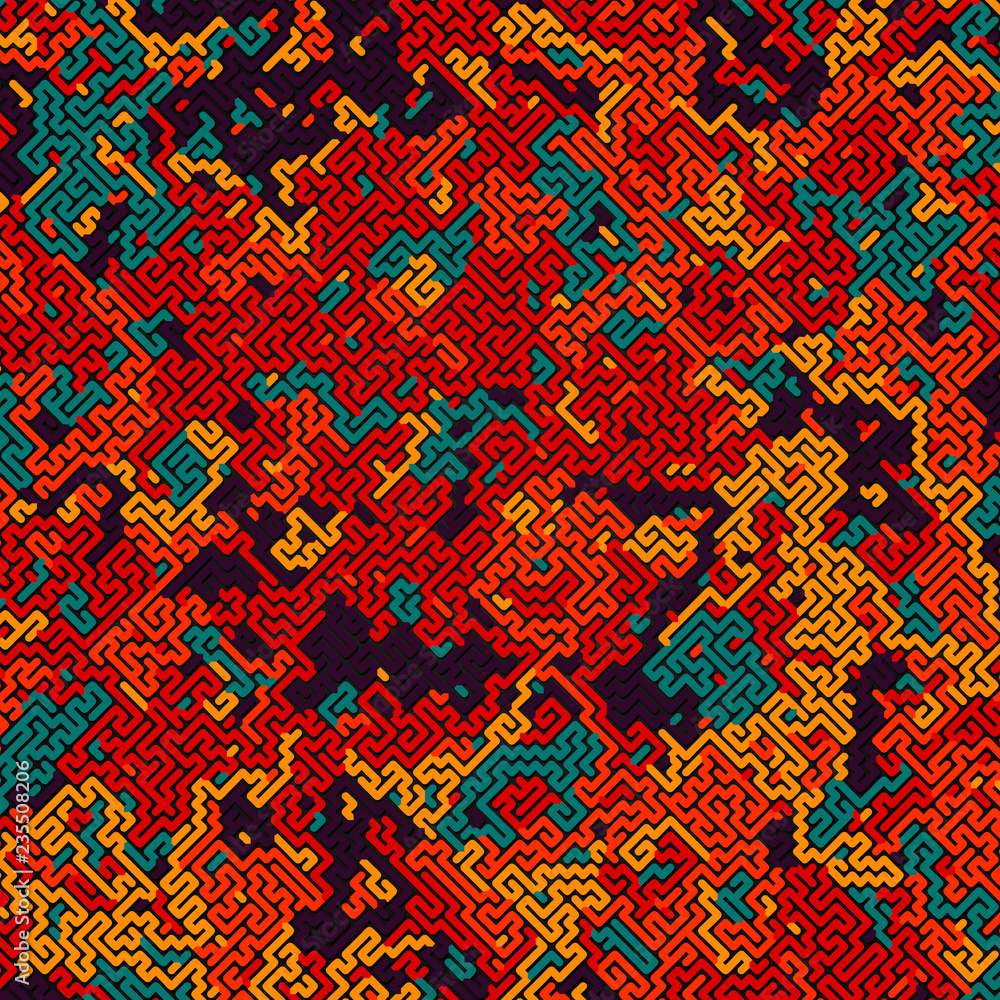 Abstract colored camouflage pattern. Futuristic composition background. Labyrinth concept. 3D rendering Abstract colored camouflage pattern. Futuristic composition background. Labyrinth concept. 3D rendering