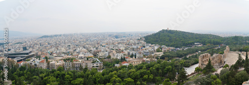 Panoramic view on rooftops and houses in Athens, Greece.