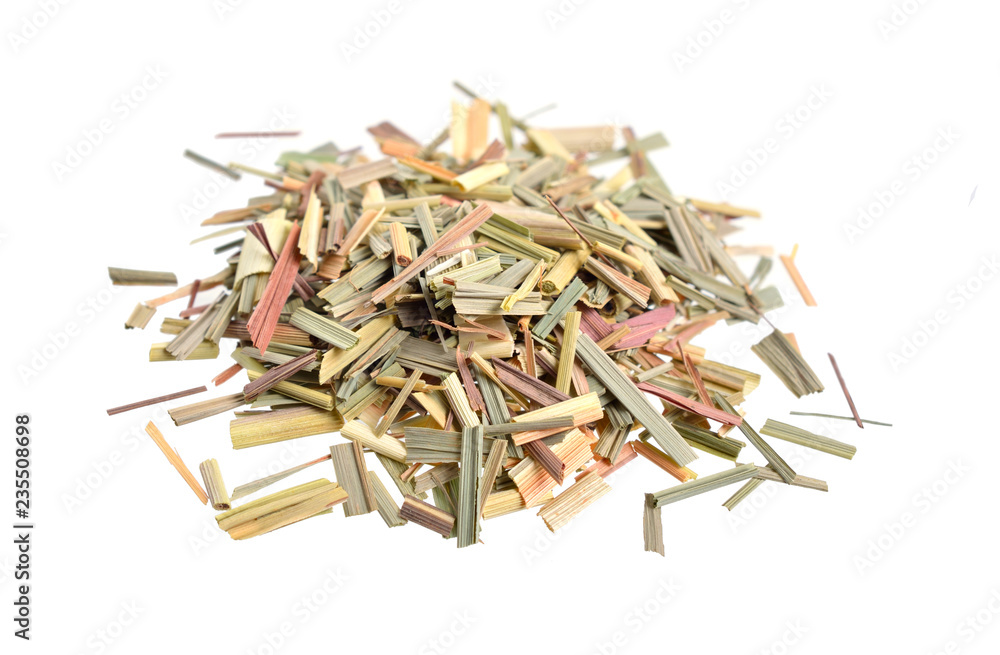 Dried Cymbopogon, better known as lemongrass. Isolated on white background
