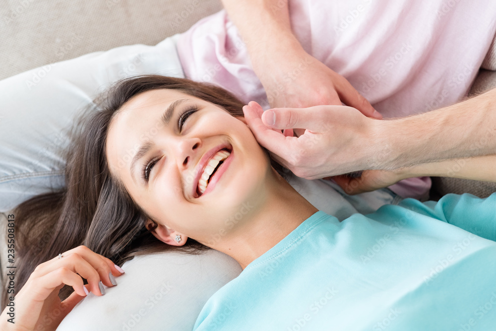 man hand caressing woman face. affection and tenderness. man hand caressing woman face. affection and tenderness.
