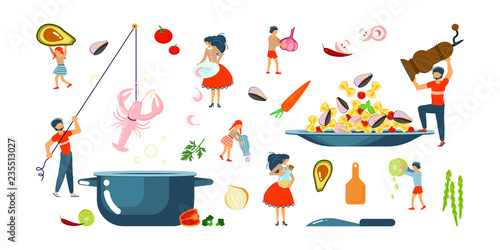 Happy family cooking together set