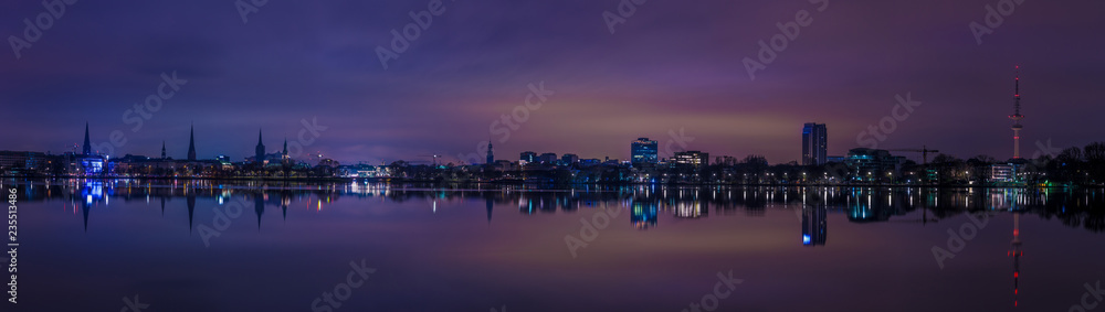 Hamburg skyline and Alster panorama