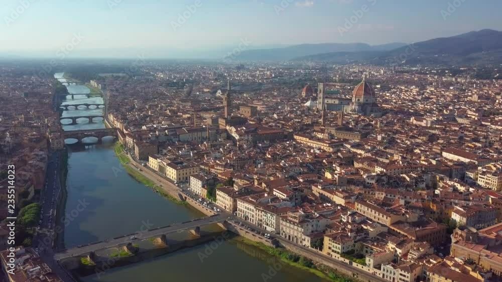 Aerial panoramic view of Florence at sunset, Italy