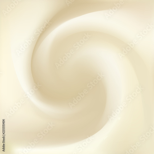 Syrup, mayonnaise, yogurt, ice cream, condensed milk, whipped cream or fluid cheese with space for text. Whirl light beige eddy surface. Close up view. Gradient mesh background