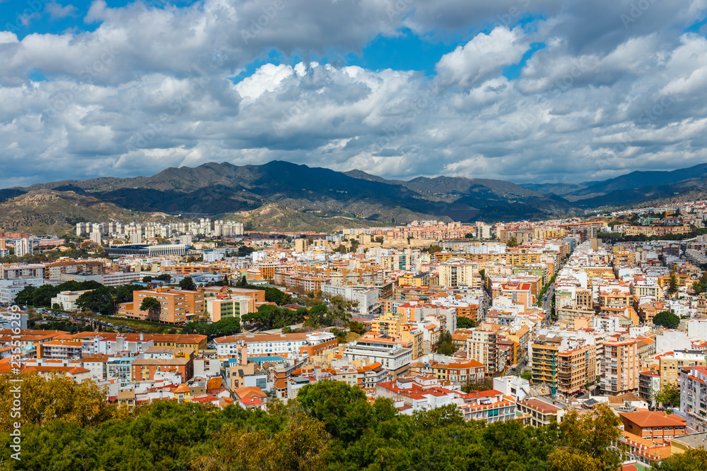 aerial view of Malaga in a beautiful spring day, Spain