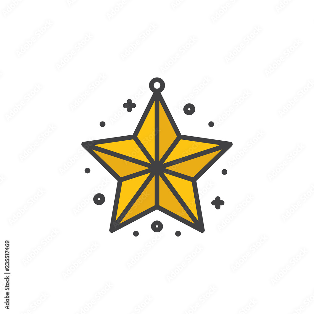 Christmas star icon in flat style isolated on white background.