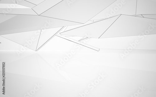 Abstract white interior highlights future. Polygon drawing. Architectural background. 3D illustration and rendering