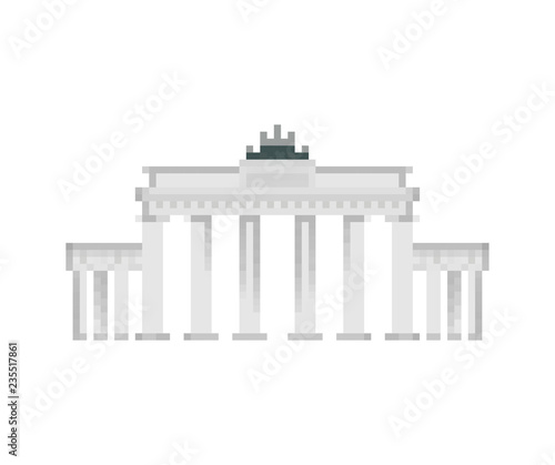 Brandenburg Gate pixel art. Berlin landmark 8 bit. Germany showplace Pixelate 16bit. Old game computer graphics style