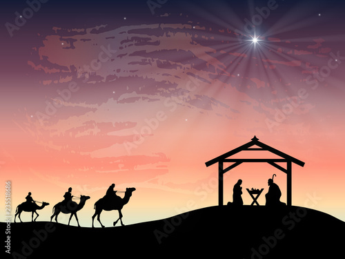 Christmas nativity scene of baby Jesus in the manger with Joseph and Mary.