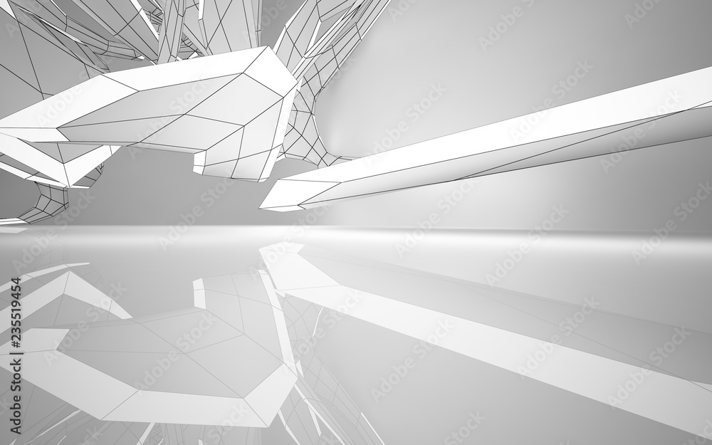 Abstract white interior highlights future. Polygon drawing. Architectural background. 3D illustration and rendering Abstract white interior highlights future. Polygon drawing. Architectural background. 3D illustration and rendering
