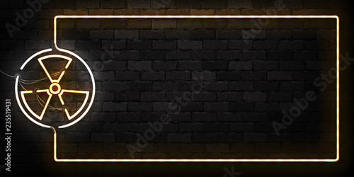 Vector realistic isolated neon sign of Radioactive frame logo for template decoration and layout covering on the wall background.