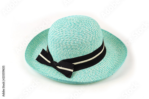 Women`s hat on a white isolated background. Women's beach hat, colorful hat. 