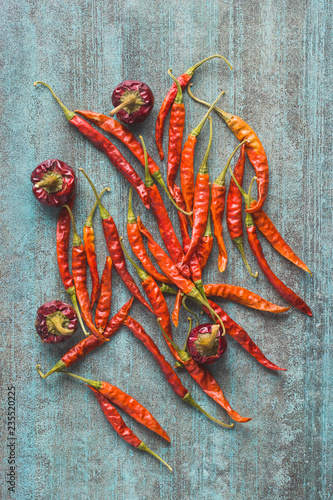 Dried red chili peppers.