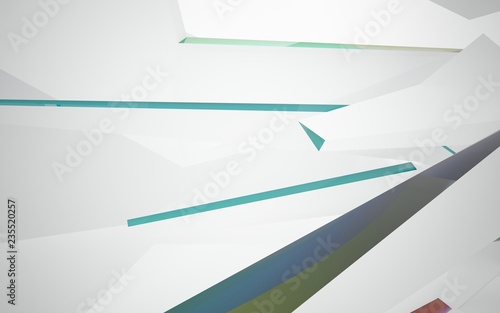 Abstract white interior with colored gradient glossy lines. 3D illustration and rendering