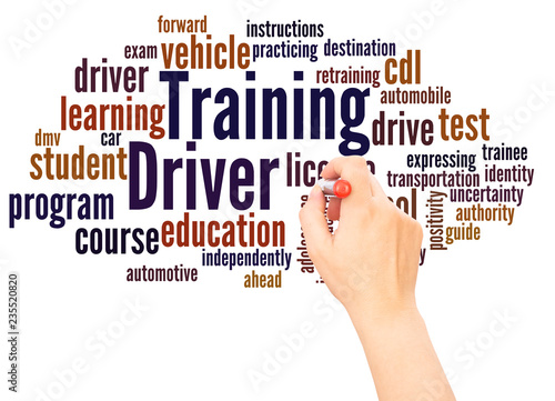 Driver Training word cloud hand writing concept