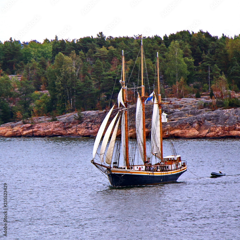 Sail ship. Photo in vintage image style