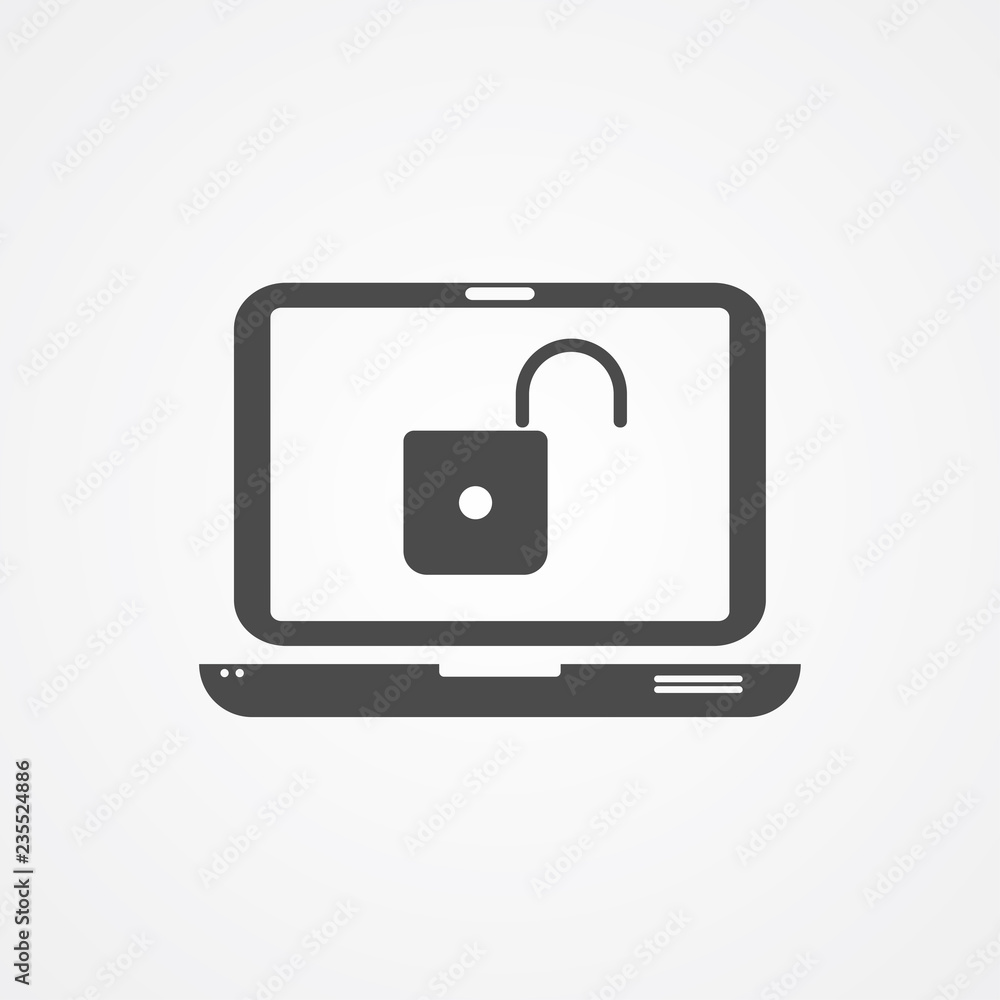 Unlocked laptop vector icon sign symbol Unlocked laptop vector icon sign symbol