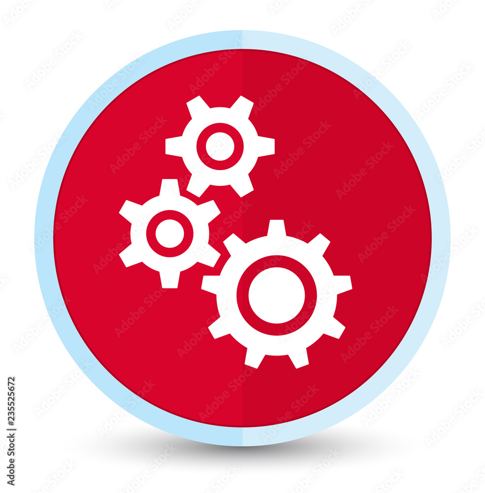 Gears icon flat prime red round button Gears icon flat prime red round button