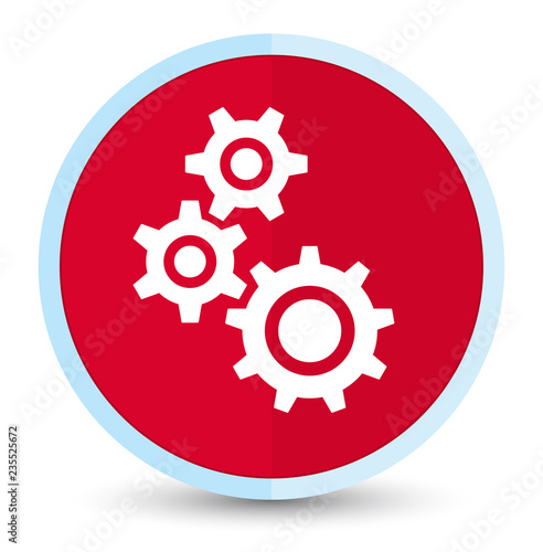Gears icon flat prime red round button