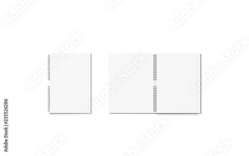 Blank white opened and closed notebook mockup set, isolated