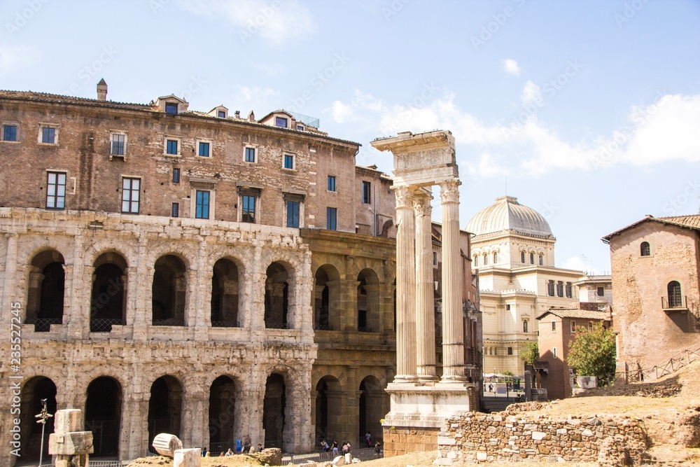 Exterior view of ancient roman marcellus theater building. Theatre of Marcellus (Teatro di Marcello) is an ancient open-air theatre in Rome, Italy. Rome architecture and landmark.