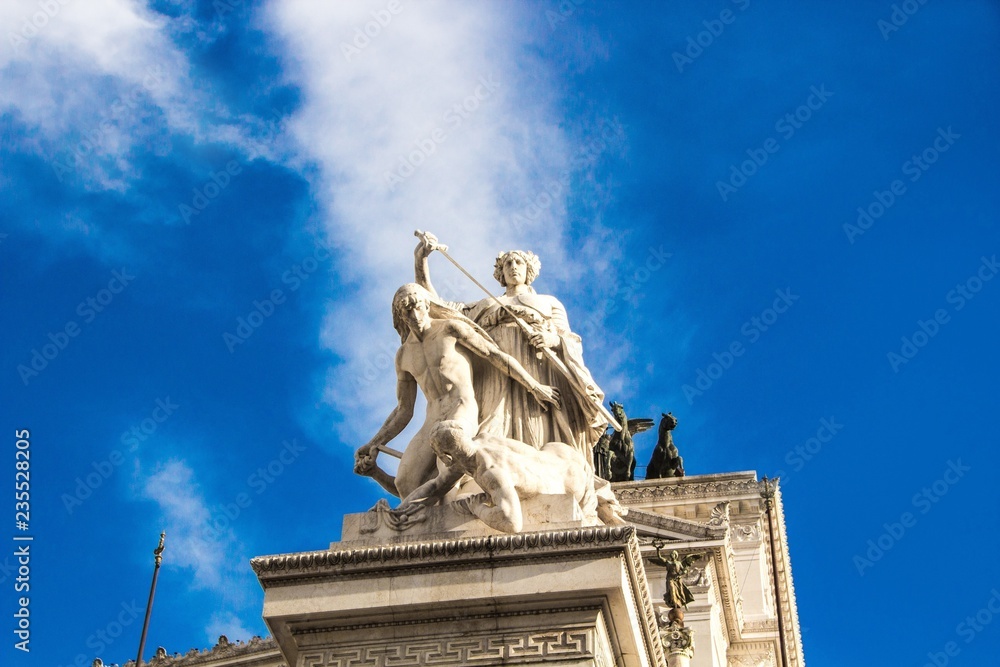 Obraz premium Details of National Monument to Victor Emmanuel II in Rome. The Altare della Patria (Altar of the Fatherland). Built in honour of Victor Emmanuel, the first king of a unified Italy. Rome, Italy.
