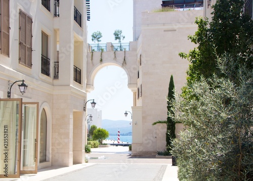Obraz na płótnie Beautiful streets of Tivat. Porto Montenegro, luxury shopping village for yachtsmen. w salonie