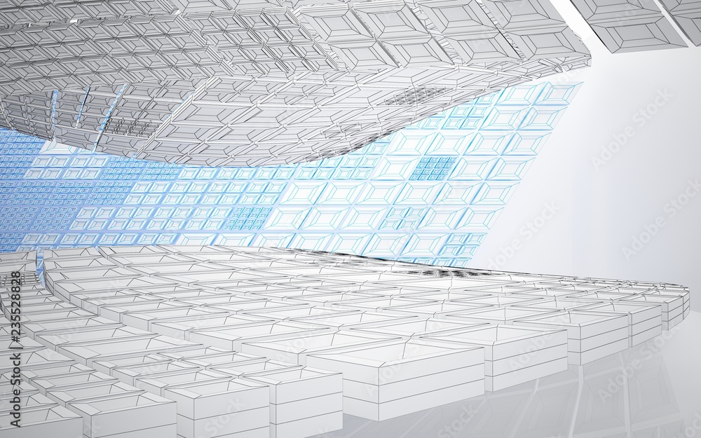 Abstract white interior highlights future. Polygon drawing. Architectural background. 3D illustration and rendering Abstract white interior highlights future. Polygon drawing. Architectural background. 3D illustration and rendering