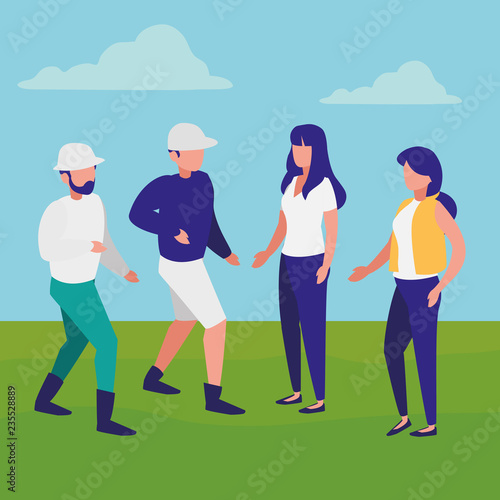group of young people modeling characters