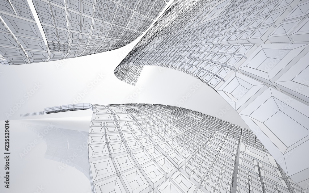 Obraz premium Abstract white interior highlights future. Polygon drawing. Architectural background. 3D illustration and rendering