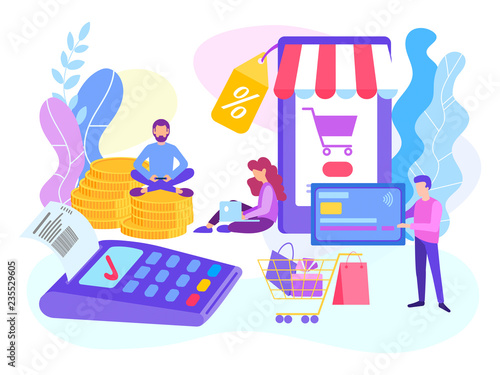 Card payment POS terminal. Online shopping concept, paying by card using a mobile phone