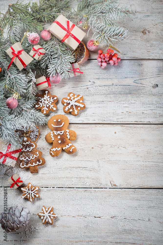 Christmas background on a wooden Christmas background on a wooden