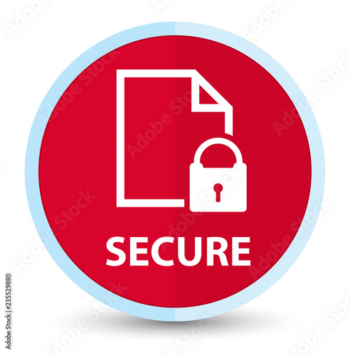 Secure (document page padlock icon) flat prime red round button