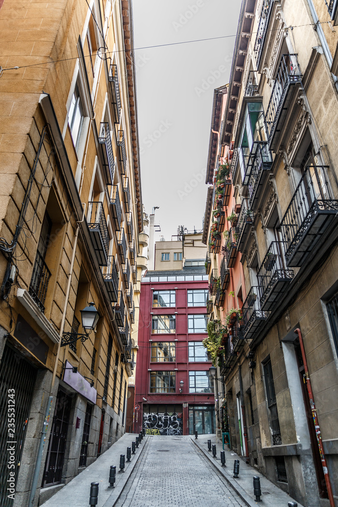 Vertical view of a typical street in the center of Madrid