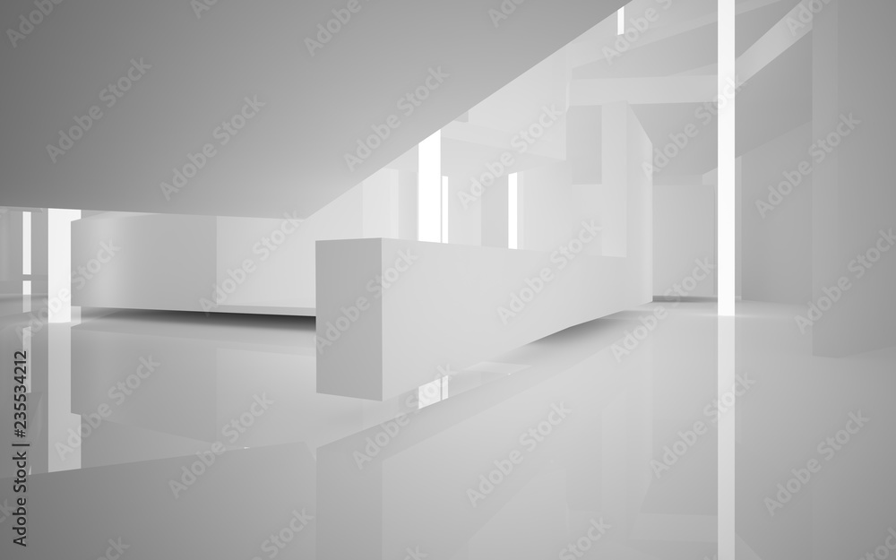Abstract white interior highlights future. Architectural background. 3D illustration and rendering Abstract white interior highlights future. Architectural background. 3D illustration and rendering