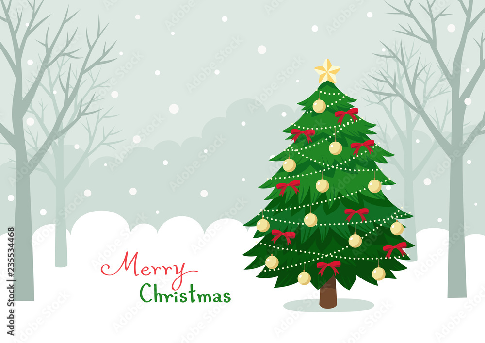 Christmas tree on winter forest background Christmas tree on winter forest background