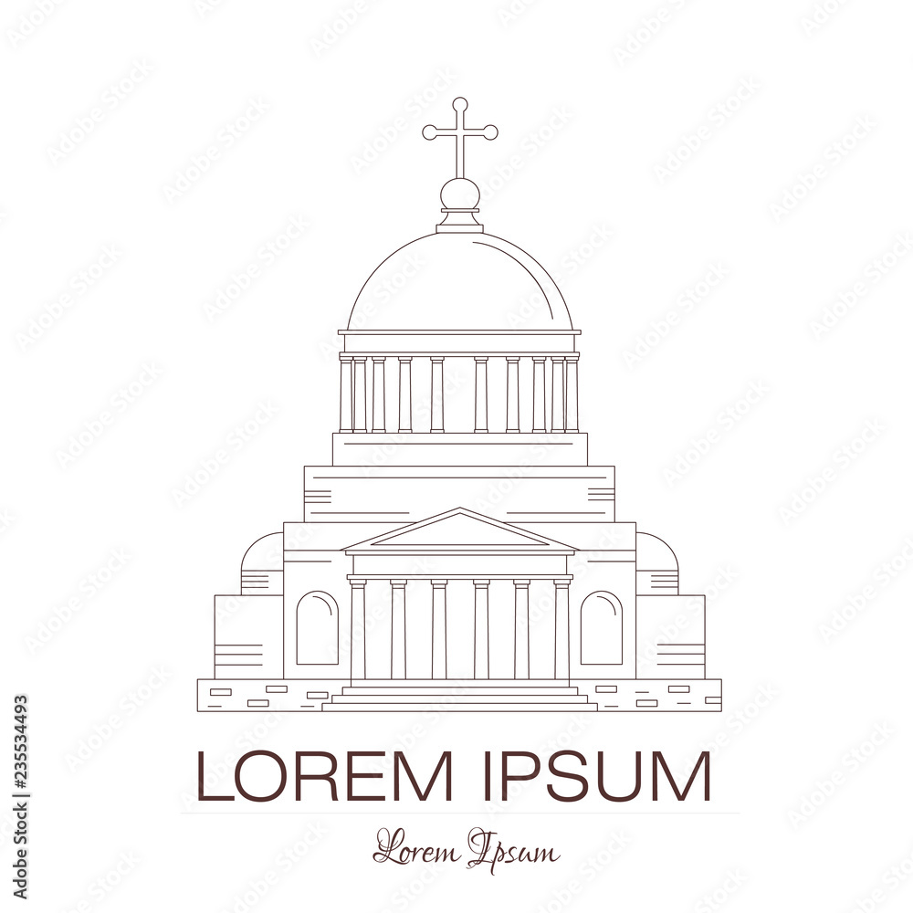 Classical building architecture made in line style vector. Church, building of a bank, theater, museum or art gallery modern logo template.City constructor series.