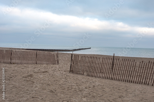 Temporary wooden fencing on beach