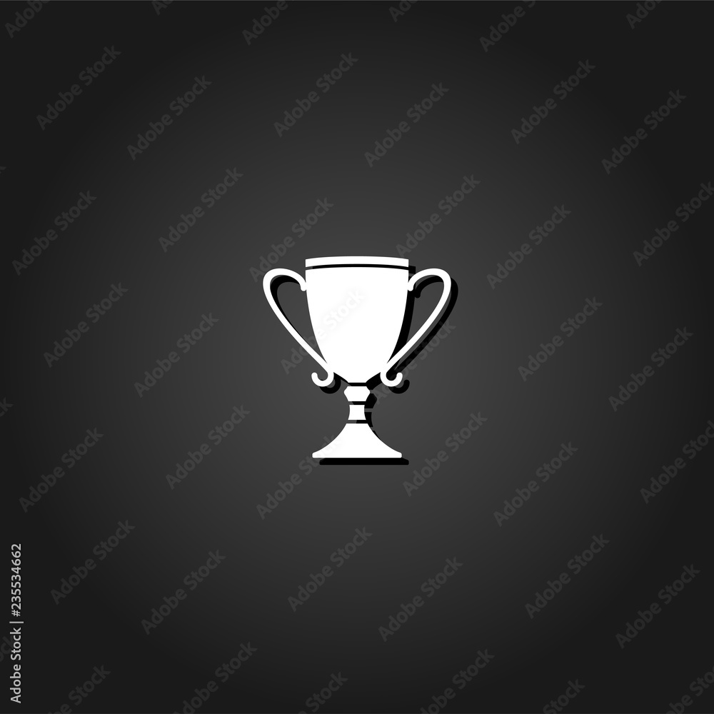 Cup trophy icon flat. Simple White pictogram on black background with shadow. Vector illustration symbol Cup trophy icon flat. Simple White pictogram on black background with shadow. Vector illustration symbol
