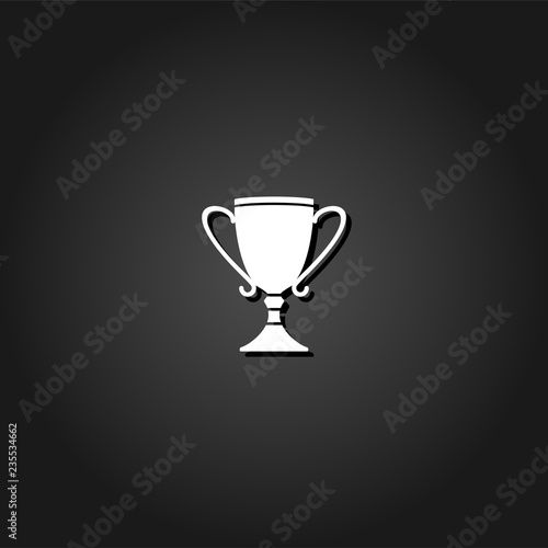 Cup trophy icon flat. Simple White pictogram on black background with shadow. Vector illustration symbol