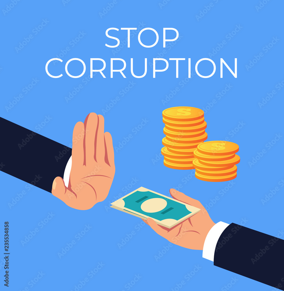Crime hand offer giving dirty illegal money. Stop corruption concept. Vector flat cartoon graphic design isolated illustration Crime hand offer giving dirty illegal money. Stop corruption concept. Vector flat cartoon graphic design isolated illustration