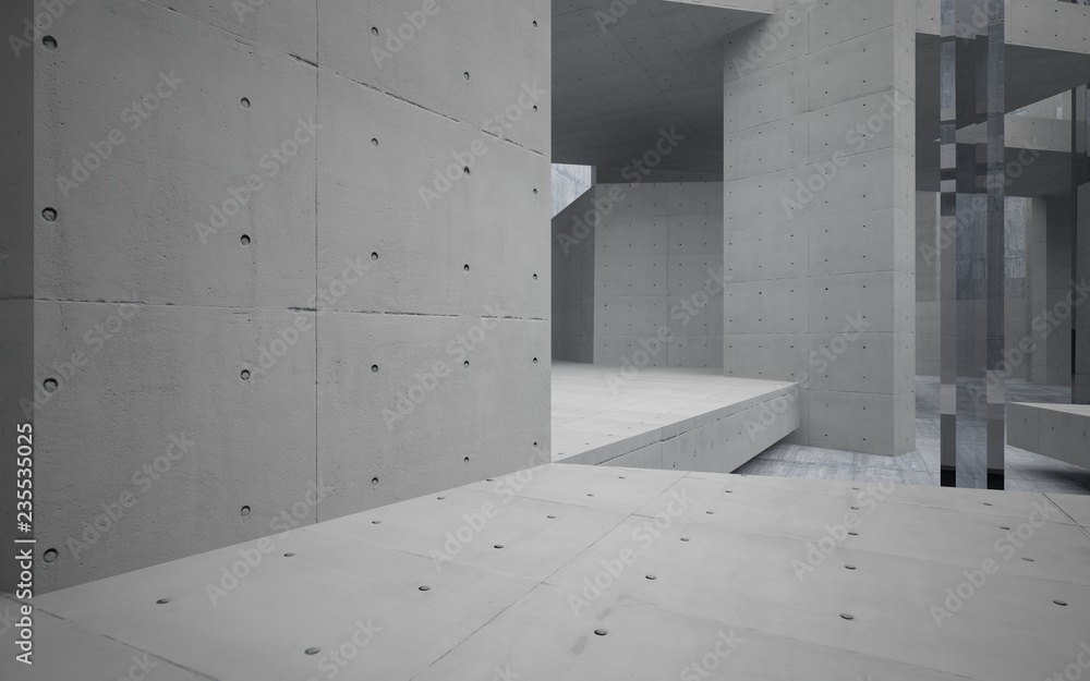 Obraz premium Abstract interior of glass and concrete. Architectural background. 3D illustration and rendering 
