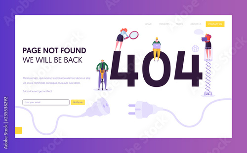 404 Maintenance Error Landing Page Template. Page Not Found Under Construction Concept with Characters Workers Fixing Internet Problem for Website. Vector illustration