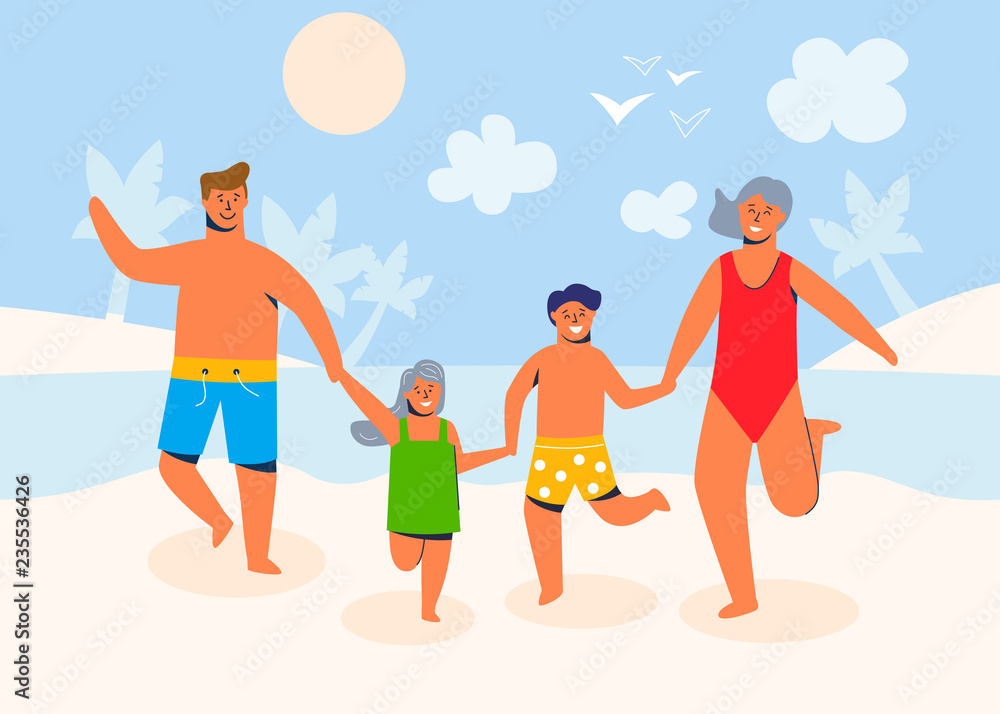 Children enjoying a summer vacation on beach Vector Image