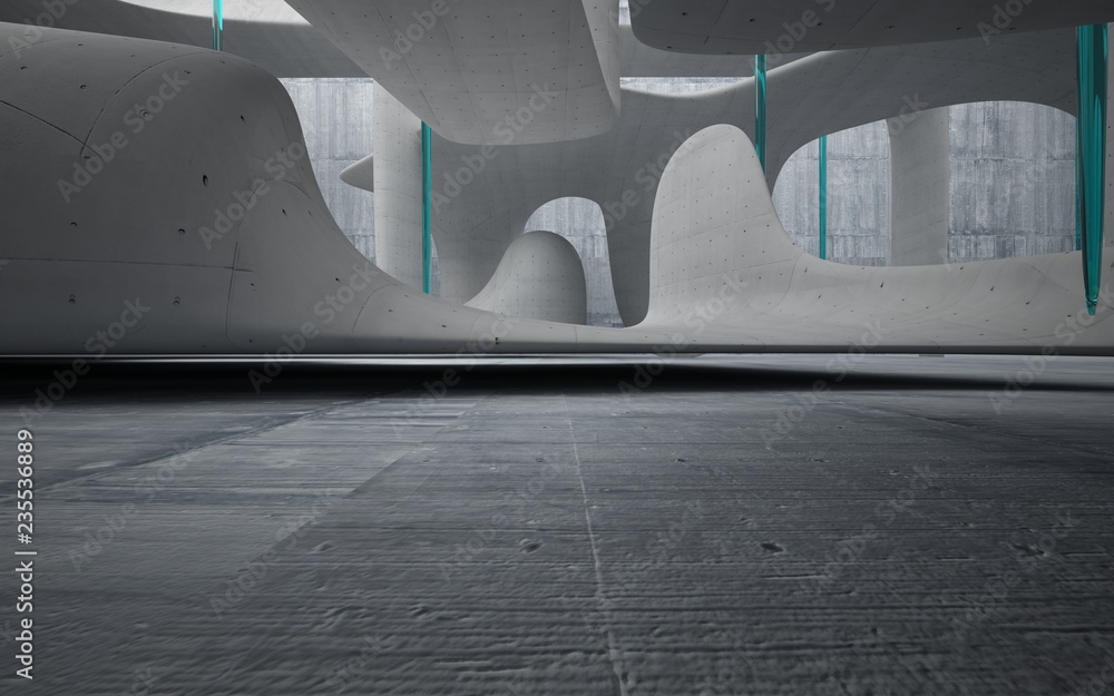 Empty dark abstract glass blue and concrete smooth interior. Architectural background. 3D illustration and rendering Empty dark abstract glass blue and concrete smooth interior. Architectural background. 3D illustration and rendering